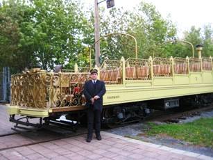 Montreal Tramways #1 "Gold Car" open-air observation streetcar at ExpoRail Museum, near Montreal